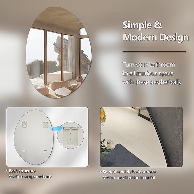 Irregular Wall Mirror 30"x40", Frameless Asymmetrical Mirror for Wall, Modern Decorative Bathroom Mirror, Wall Mounted Mirror for Bedroom Living Room Entryway