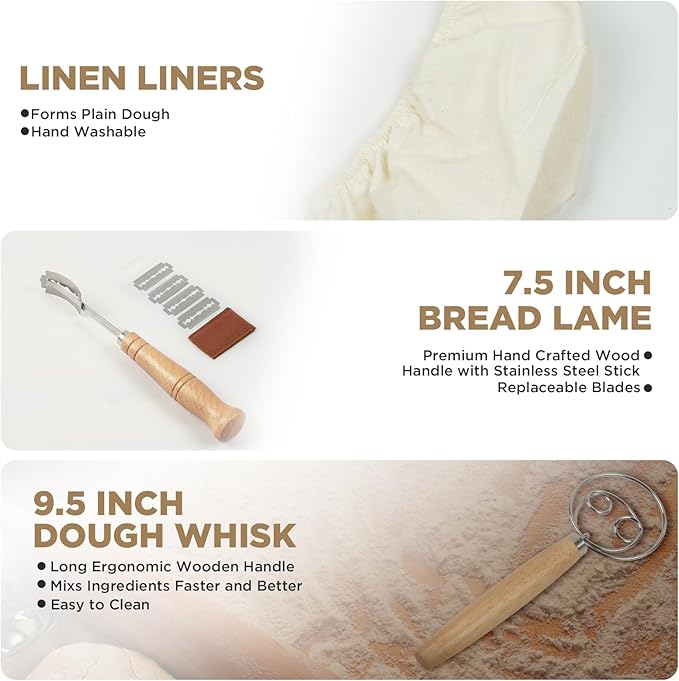 Banneton Proofing Basket Set Sourdough Starter Kit, 10" Oval Bread Dough Proofing Basket, Artisan Style Sourdough Bakers Baking Supplies Handmade Rattan Bread Making Tool for Home