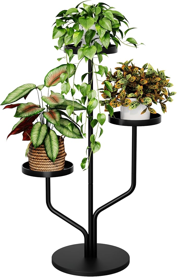 Bamworld Plant Stand Indoor Outdoor 3 Tier Metal Plant Shelf for Multiple Plants Pots Tier Tall Flower Holder for Living Room,Bedroom Decor,Balcony,Black