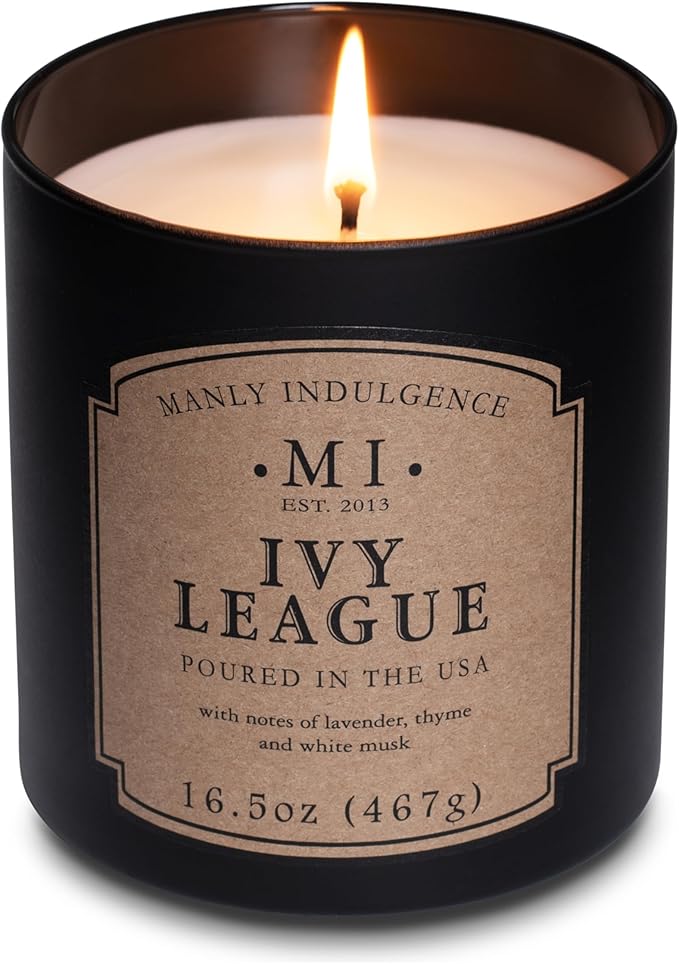 Manly Indulgence Ivy League Scented Candles for Men, 16.5 oz Single Wick, Premium Soy Blend Wax, 60H Burn, Candles for Home Scented – Made in The USA