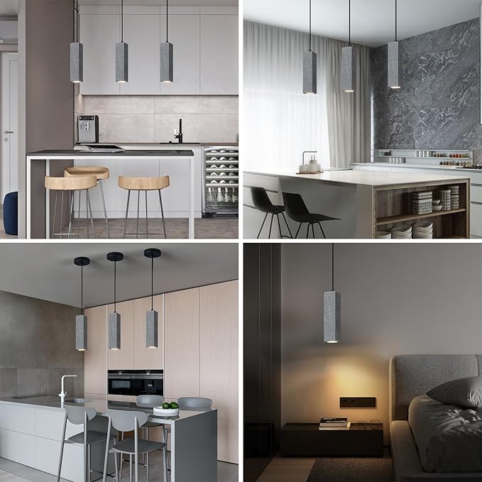 Modern Black Square LED Concrete Pendant Light Kitchen Islandceiling Light Fixture Pendant Lighting for Dining Room Coffee Club Resturant Bar Living Room(3-Pack)