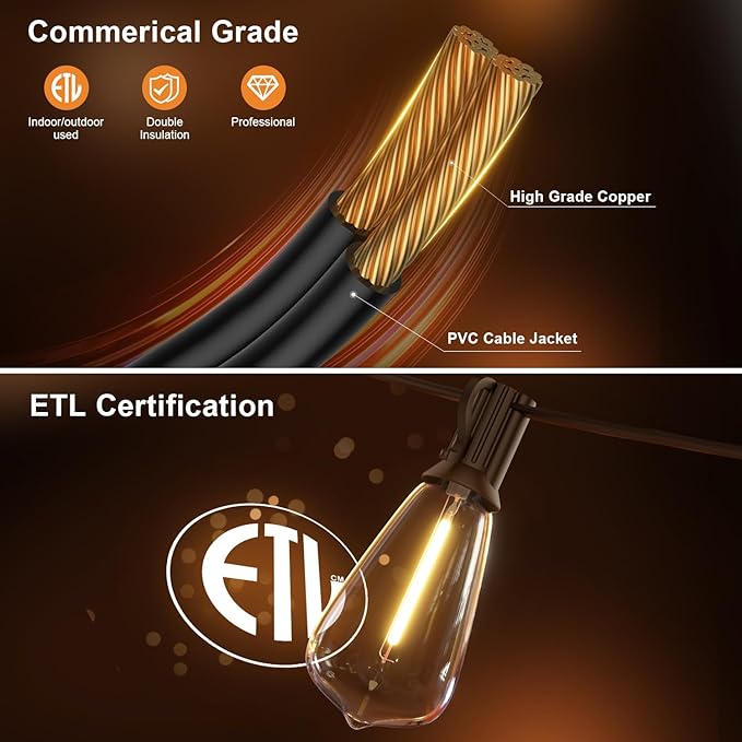 50FT Outdoor String Lights with Remote, Garden Patio Decor with 2500K Warm White, 25+1 LED Edison Bulbs, Support Timer Dimmable Waterproof Shatterproof for Yard Outside Porch Deck Indoor