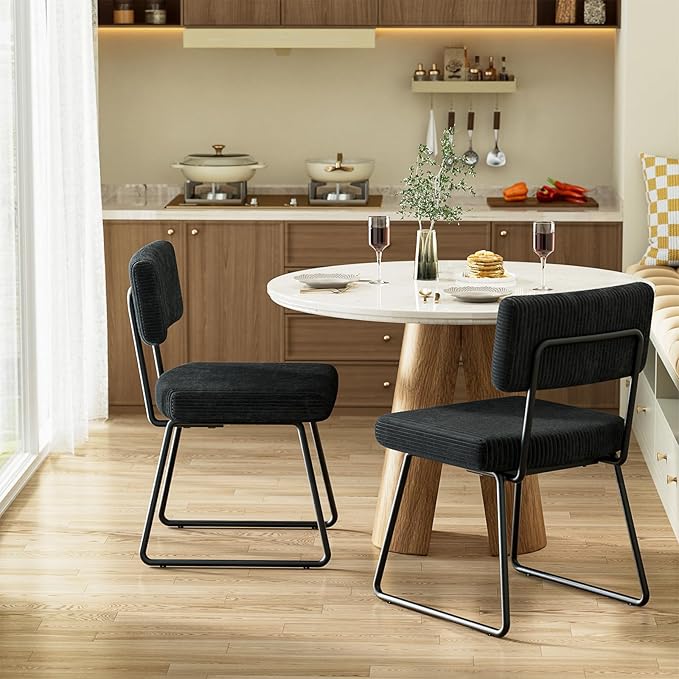 Velvet Dining Chairs Set of 4, Upholstered Dining Room Kitchen Chair with Thick Cushion, Soft Backrest, Metal Legs, Mid Century Modern Accent Side Chair for Home Living Room Bedroom, Black