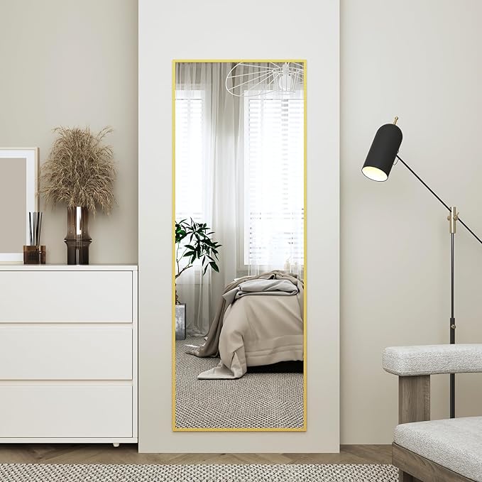 65"x24"Full Length Mirror with Stand,Gold Large Mirror,Shatterproof Tempered Glass&Aluminum Alloy Frame,Freestanding Full Body Mirrorr for Bedroom,Living Room,Dressing Room