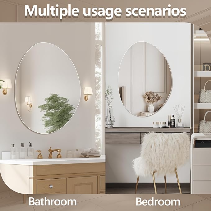 Irregular Wall Mirror 24"x32", Frameless Asymmetrical Mirror for Wall, Modern Decorative Bathroom Mirror, Wall Mounted Mirror for Bedroom Living Room Entryway
