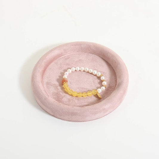 GemeShou Round Jewelry Organizer plate, Top Microfiber velvet Jewerly display tray, Empty Jewelry showcase tray for Necklace Bracelet Ring Earring display stand holder (Pink-Small, 5.9 x 5.9 in)
