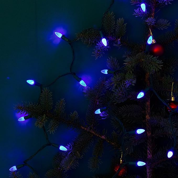 Christmas C3 Bulbs Light String 50 LED Multicolor Strawberry Xmas Tree Outdoor Indoor Waterproof Decoration Plug in 18 Feet Used for Patio Party Festive Courtyard Home (Blue)