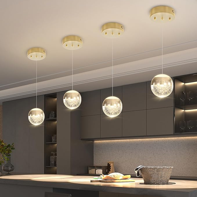 Pendant Lighting for Kitchen Island,1-Light Crystal Globe Chandelier,Gold Mini Globe Ceiling Hanging Light Fixture for Living Room Bedroom Kitchen