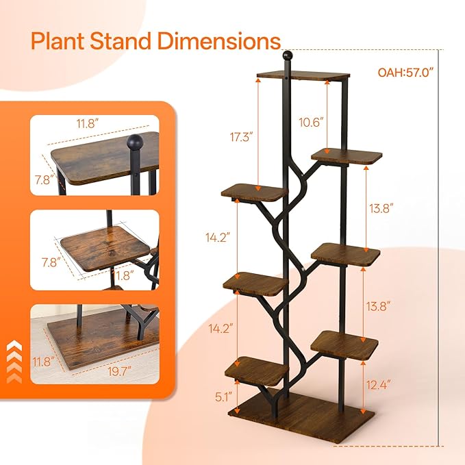 8-Tier Plant Stand with Grow Light, 57 Inch Indoor Plant Shelf, Decor Flower Stand for Living Room & Patio, Rust-Resistant Pipes & Waterproof MDF Boards