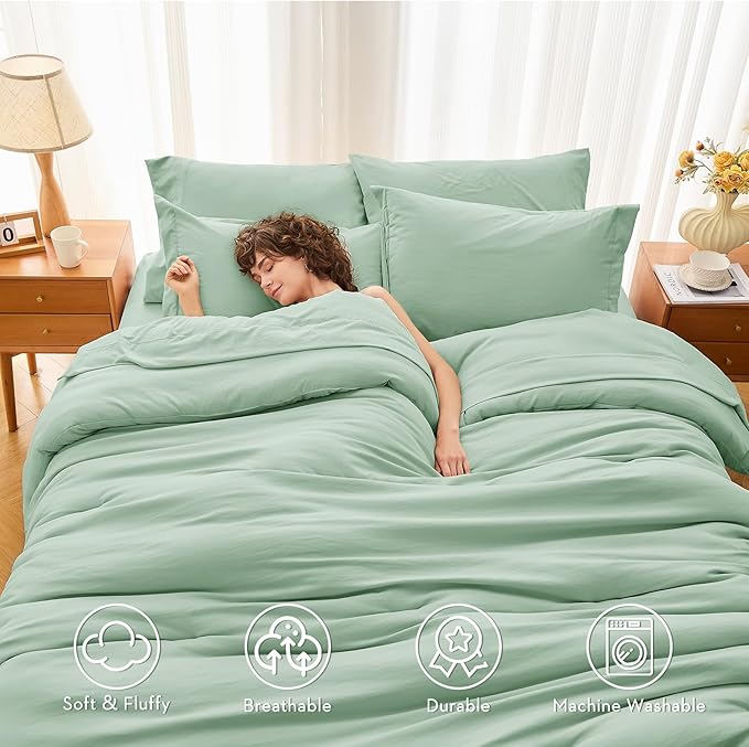MUXHOMO 5 Pieces Twin XL Comforter Set, Soft Bed in a Bag Twin XL Size, All Season Bedding Set with Comforter, Flat Sheet, Fitted Sheet, Pillowcases & Shams, Sage Green