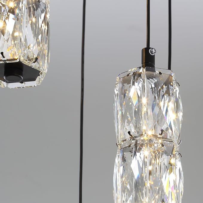 H78 Pendant Lights Kitchen Island 6-Lights Pendant Chandelier for Dining Room Hallway Stairwell,LED Dimmable 2700K-6000K (Black Chandelier)