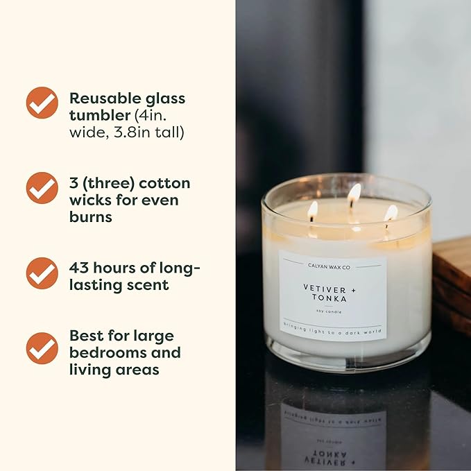 Calyan Wax Co. Everyday Scented Candle Set, Bundle of 4 Scented Candles, Bulk 3 Wick Candles, Non Toxic & Vegan Soy Wax, Candle Gift Set, 43 Hour Burn Time, 14.9oz Each