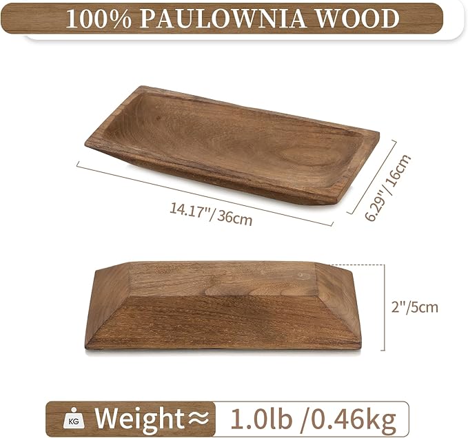 Hanobe Decorative Wooden Dough Bowl: Wood Bowl Decor for Entry Table Decor Coffee Table DecorDining Room Kitchen Decor, Brown