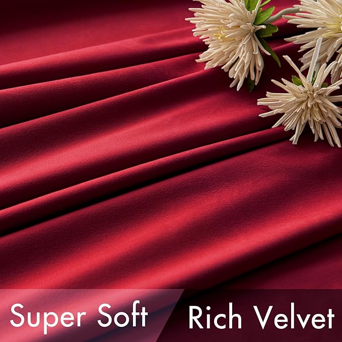 MIULEE Velvet Curtains 84 inches - Luxury Blackout Curtains for Bedroom Living Room Thermal Insulated Super Soft Window Drapes Rod Pocket & Back Tab Christmas Decor, Red, W52 x L84 inches, 2 Panels