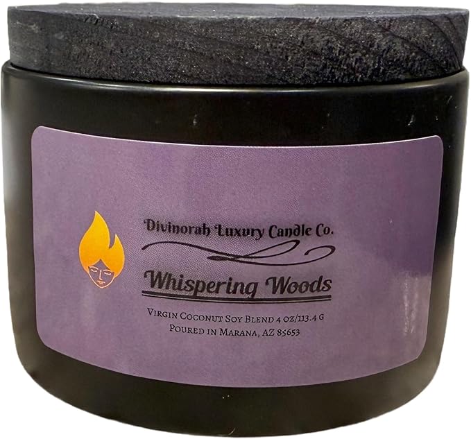 Divinorah Luxury Candle Co. Whispering Woods Scented Candle, Black Matte Glass Jar, Virgin Coconut Soy Blend, 4 oz, Fall Collection, Natural Fragrance
