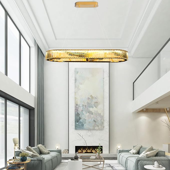 Rectangular Crystal Chandelier, Modern Pendant Lighting Adjustable Ceiling Light Fixture for Living Room Dining Room Bedroom (rectangular-40inch,No Assembly Required)