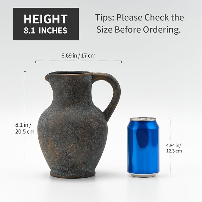 SIDUCAL Ceramic Rustic Farmhouse Vase with Handle, Terracotta Vase, Minimalist Decorative Vases for Home Decor, Table, Wedding,Living Room, Shelf, Decoration(BD)