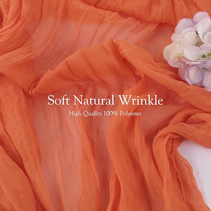 8 Pack 10FT Orange Easter Cheesecloth Table Runner 35x120 Inch Gauze Rustic Wedding Cheese Cloth Table Runners, Romantic Semi Sheer Boho Table Runners for Wedding Bridal Shower Party Decor