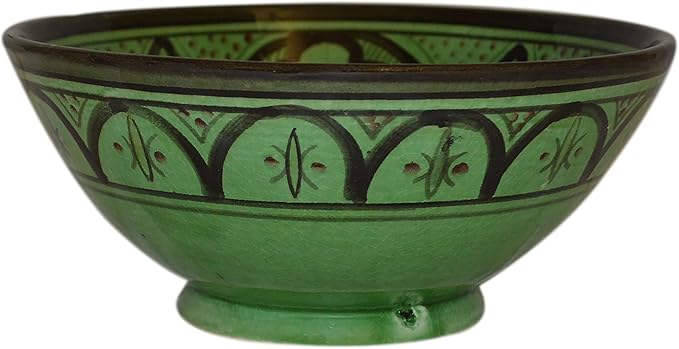 Treasures Of Morocco Ceramic Bowls Moroccan Handmade Serving Exquisite Piece With Vivid Colors 8 inches in Diameter Green