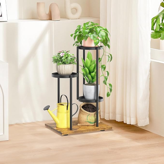 LASZOLA Black 3 Tier Plant Stand Indoor Heavy Duty Metal Planter Flower Holder Rack, Multi Modern Narrow Organizer, Floor Vertical Tower, Spiral Sturdy Decorate for House Bathroom Office Living Room