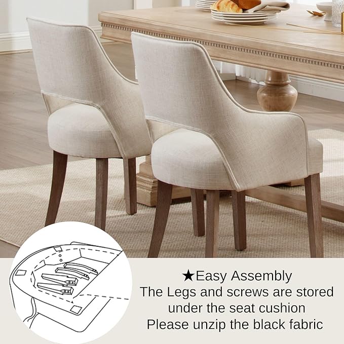 Linen Dining Chairs Set of 4 Upholstered Accent Chairs Side Chair with Wood Legs for Living Room/Dining Room/Bedroom/Restaurant, Upgraded Size, Cream