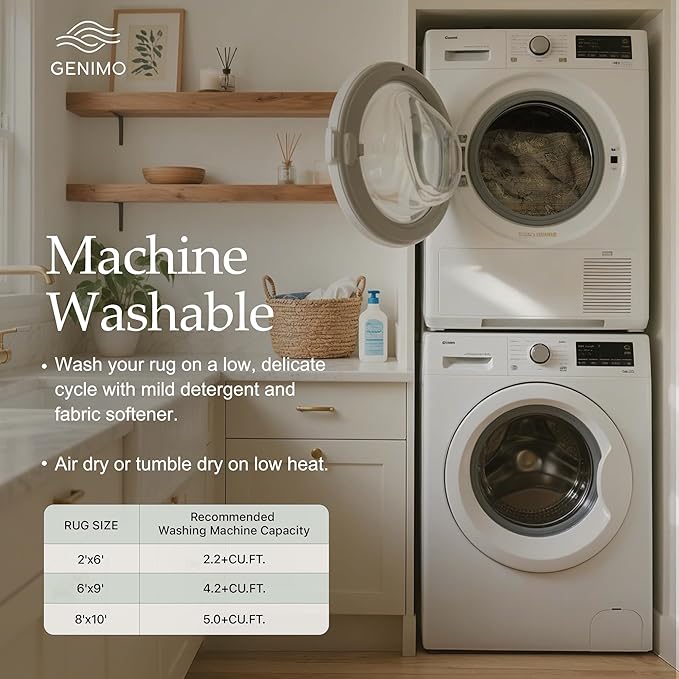 GENIMO 6x9 Area Rugs for Living Room, Machine Washable Non Slip Vintage Rugs, Low Pile Lightweight Chenille Print Rug for Bedroom, Dining Room, Home Office, Moss Taupe