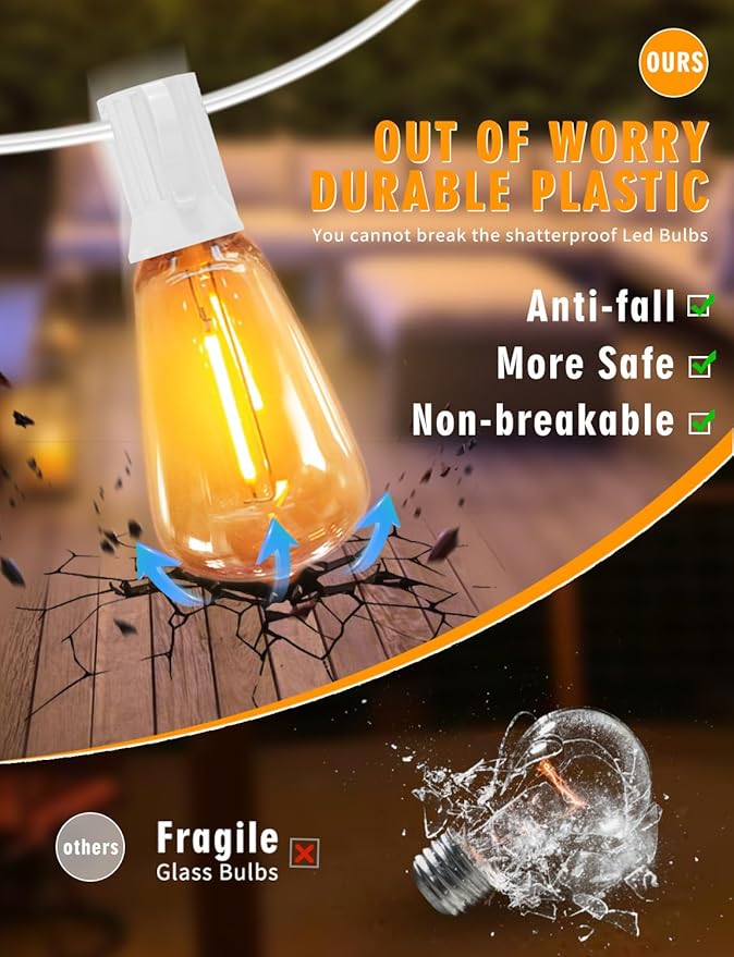 Achin Colored Outdoor String Lights White Cord - 100FT Multicolor Patio Lights with 50+3 LED ST38 Bulbs Shatterproof Colorful String Lights for Bistro Christmas Party Holiday