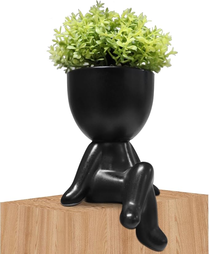 Zerzsy Small Fake Plants with Human-Shaped Pots Office Decor for Women and Men, Cute Faux Plants Indoor for Office or Home Decoration- Set of 1