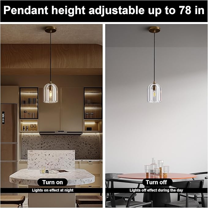 Brass Pendant Light Fixtures, Crystal Modern Pendant Lights, Indoor Pendant Light for Kitchen Island Dining Room Living Room Bedroom Bathroom, E12 Bulb Included