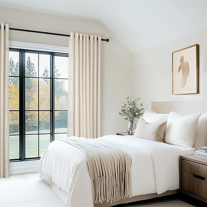 90 Inches Long Sheer Linen Curtains 2 Panels Set for Living Room Bedroom Natural Birch Semi Sheer Textured Blend Farmhouse Curtains Light Filtering Pleated Drapes with Grommet 52"x90"