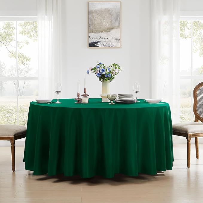 Round Tablecloth 6 Pack 108 Inch Dark Green Tablecloths Washable Decorative Linen Polyester Table Clothes Cover for Dining Table Banquets Buffet Parties and Wedding