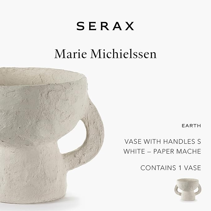 Decorative Vase with Handles | Earth interior accessories by Marie Michielssen | White Paper Mache Home Decor Living Room on Coffee Table | Kitchen Decorations | Entryway Table Decor Shelf Pot S