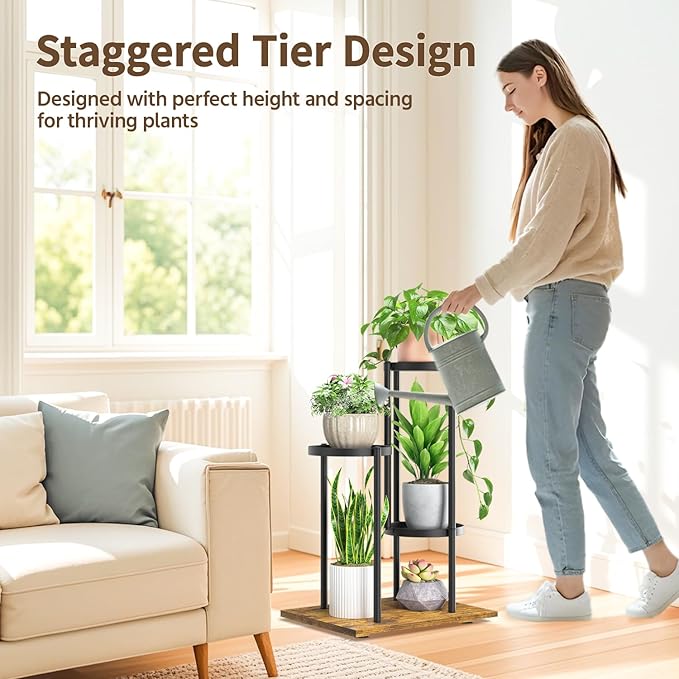 LASZOLA Black 3 Tier Plant Stand Indoor Heavy Duty Metal Planter Flower Holder Rack, Multi Modern Narrow Organizer, Floor Vertical Tower, Spiral Sturdy Decorate for House Bathroom Office Living Room