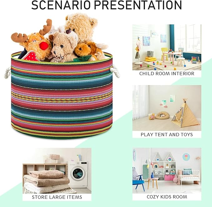 xigua Large Storage Cotton Rope Basket Mexican Serape Blanket Stripes Colorful Laundry Hamper