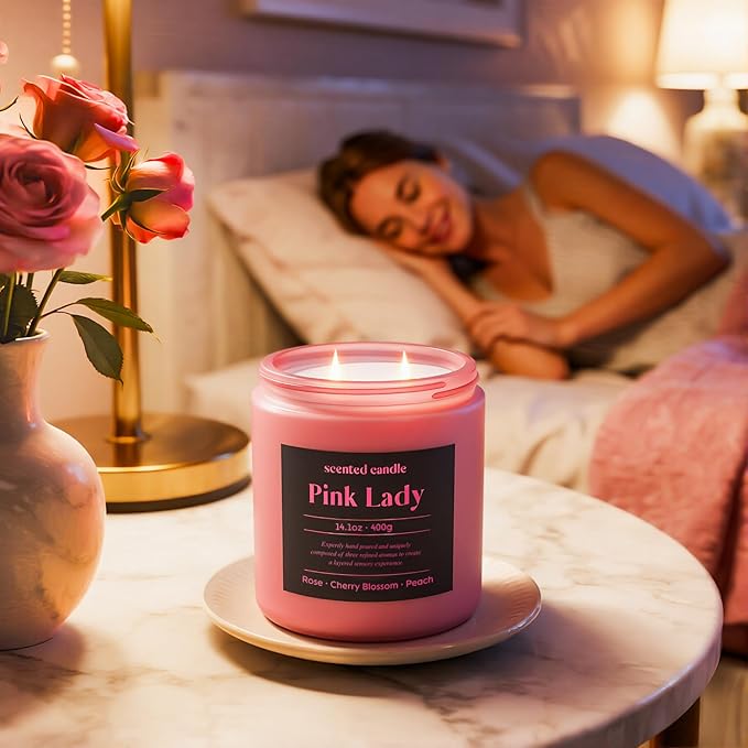 Candles for Women, 14.1 oz Scented Candles for Home, 2 Wicks Blended Scents Birthday Candles Gifts for Mom, Wife, Teachter, Girlfriend (Rose+Cherry Blossom+Peach)