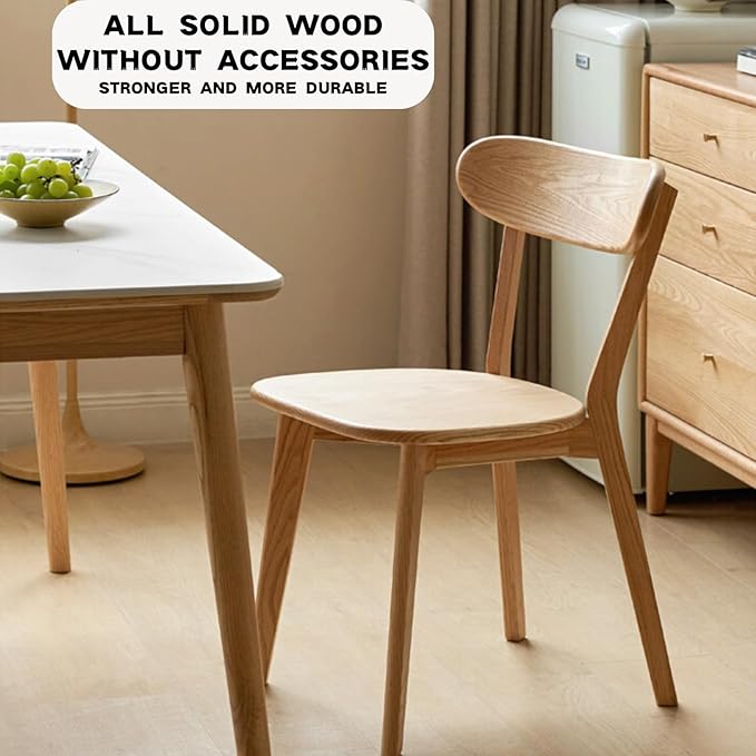 100% Solid Oak Wood Dining Chairs,Mid Century Modern Dining Chairs with Rounded Backrest,Kitchen,Dining Room Chairs Set of 1/2/4 (1, Original Wood Color)
