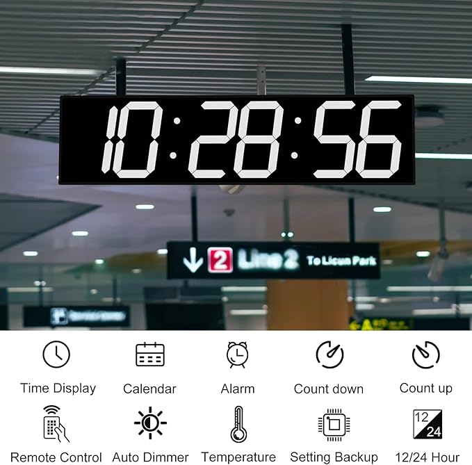 28.5‘’ Double Sided Digital Wall Clock, Multifunctional Led Countdown Clock with Timer, Temperature and Date Display, Hanging Digital Clock Large Display for Corridors, Hospitals (White)
