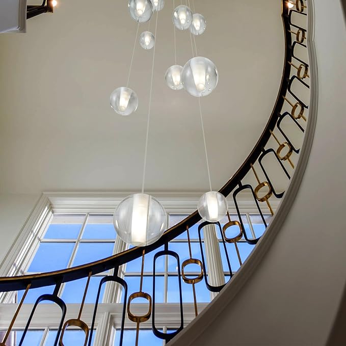 Gold 14 Lights Bubble Staircase Chandelier for High Ceiling, Dimmable Modern Crystal Raindrop Large Long Hanging Pendant Light for Stairwell Living Room Stair Foyer, Bulbs Included