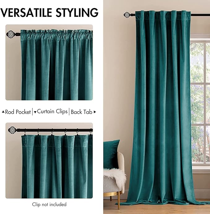 MIULEE Teal Velvet Curtains 84 inches 2 Panels - Luxury Blackout Curtains for Bedroom Living Room Thermal Insulated Super Soft Window Drapes Rod Pocket & Back Tab, W52 x L84 inches