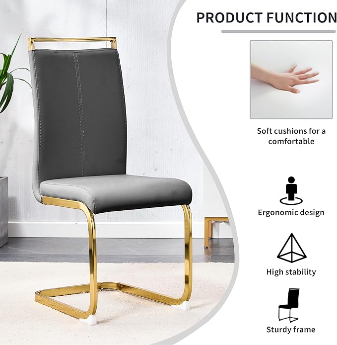7 Piece Glass Dining Table Set, 79" Modern Dining Table Set for 6, 0.5" Thick Tempered Glass Tabletop with Gold Chrome Metal Legs and Black Crossbar, 6 PU Chairs for Dining Room, Kitchen