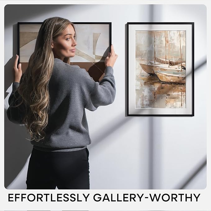 Homeforia 12x16 Picture Frame Black, High End Metal 12x16 Poster Frames with Mat 9x12 for Photo, 12 x 16 Black Frame Matted to 9 by 12 inch Print, 16x12 Thin Frames, Tempered Glass, Wall Kit, Set of 4