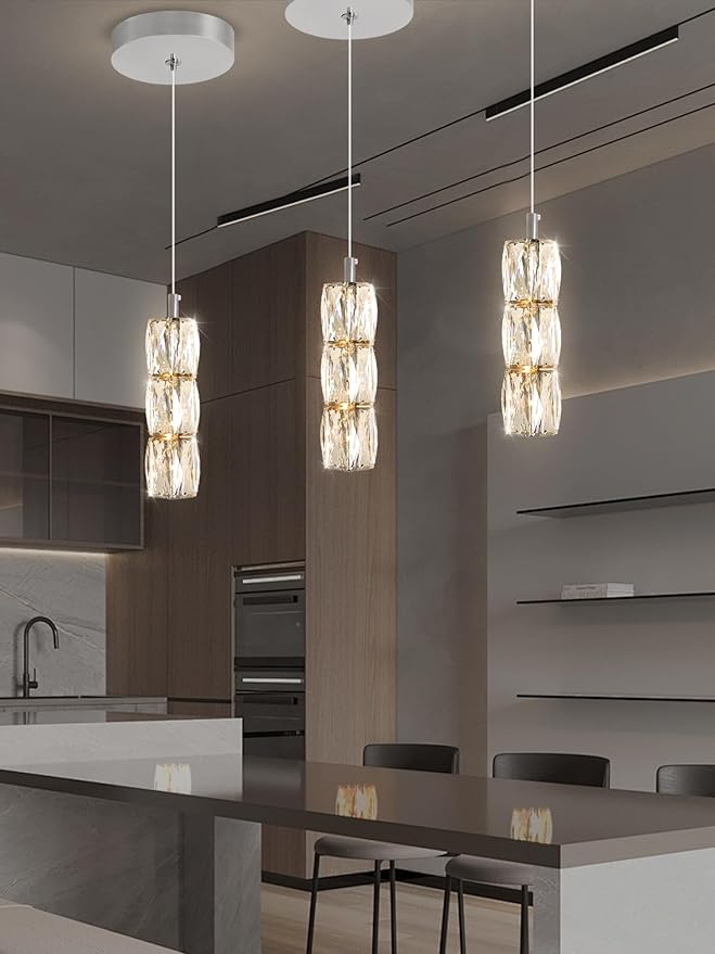 Pendant Lights Kitchen Island Single Head Chrome Crystal Island Lights Dining Foyer Entrance Modern Chandeliers LED Dimmable 2700-6000K
