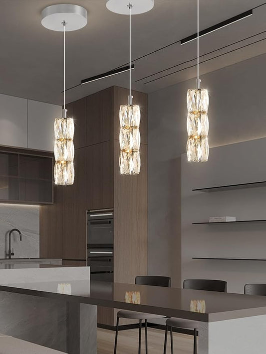 Pendant Lights Kitchen Island Single Head Chrome Crystal Island Lights Dining Foyer Entrance Modern Chandeliers LED Dimmable 2700-6000K