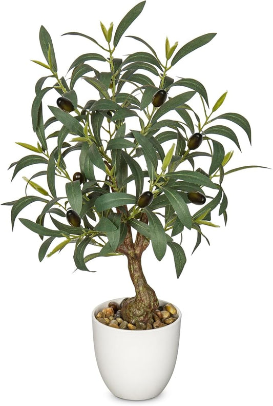 Briful Olive Trees Artificial Indoor 18 Inch Fake Olive Tree White Pot Faux Olive Greenery for Home Office Room Table Modern Decor