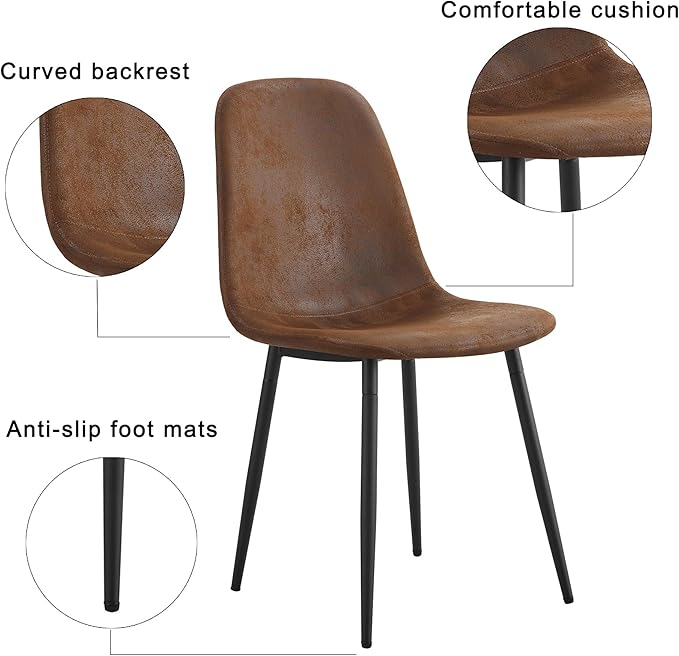 Wooden Dining Table Set for 4,63" Rectangular Kitchen Table with Upholstered Chair, Modern Dining Room Furniture with Faux Leather Seating and Sturdy Metal Legs, Brown Farmhouse Table Set