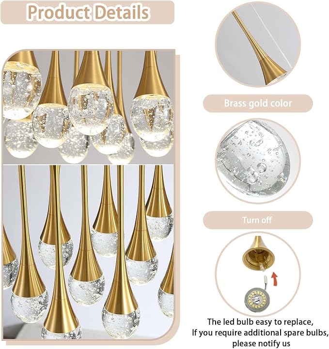 Rectangular Chandeliers for Entryway Gold Dining Room Lights Fixture Raindrop Crystal Chandelier for Staircase Hallway Foyer