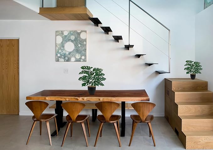 Briful Lush Artificial Monstera Plant - Realistic Green Leaves, Stylish Black Pot, 14.9-Inch Tall, Fake Plants for Home & Office Farmhouse Wedding Decor (2 Piece)