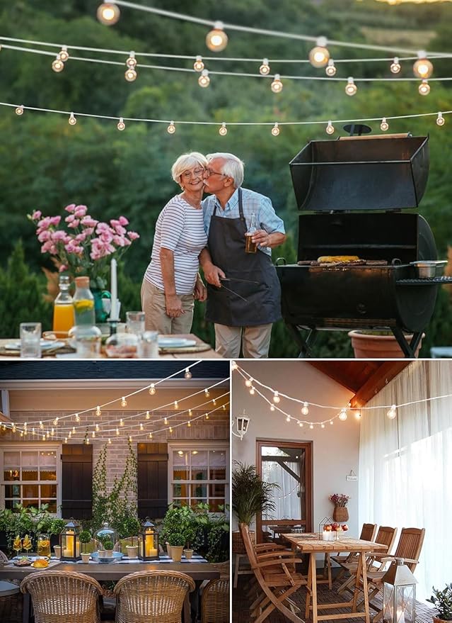 30 FT Outdoor String Lights - Commercial Globe Patio Lights with 30 G40 LED Shatterproof Bulbs, Waterproof Connectable Hanging Light for Backyard Bistro Porch Cafe Deck