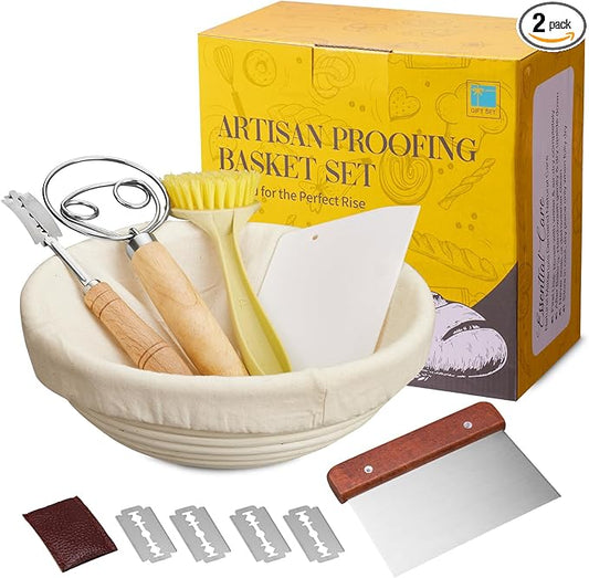 Banneton Bread Proofing Basket Banneton Basket Set Sourdough Proofing Basket Round Proofing Bowls Handmade Rattan Baskets and Liners (Round of 1 Gift Set)