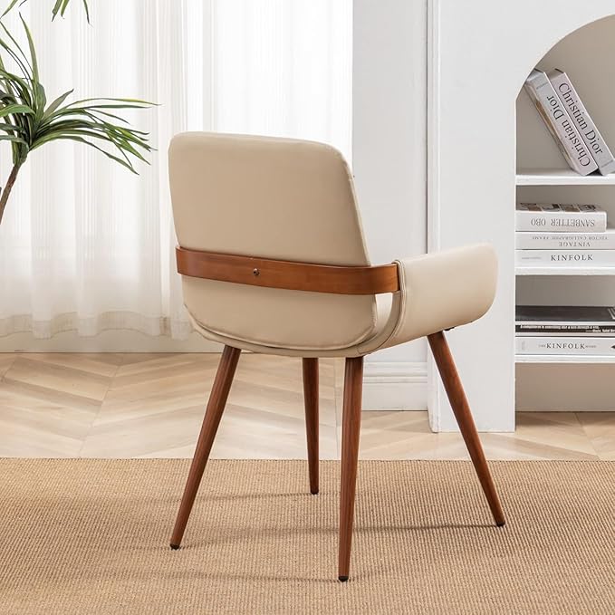 LUNLING Mid Century Modern Faux Leather Dining Room Chairs Set of 4,Upholstered Seat Metal Legs Chairs Cream White Faux Leather Kitchen Chair Reception Room Chair,4PCS